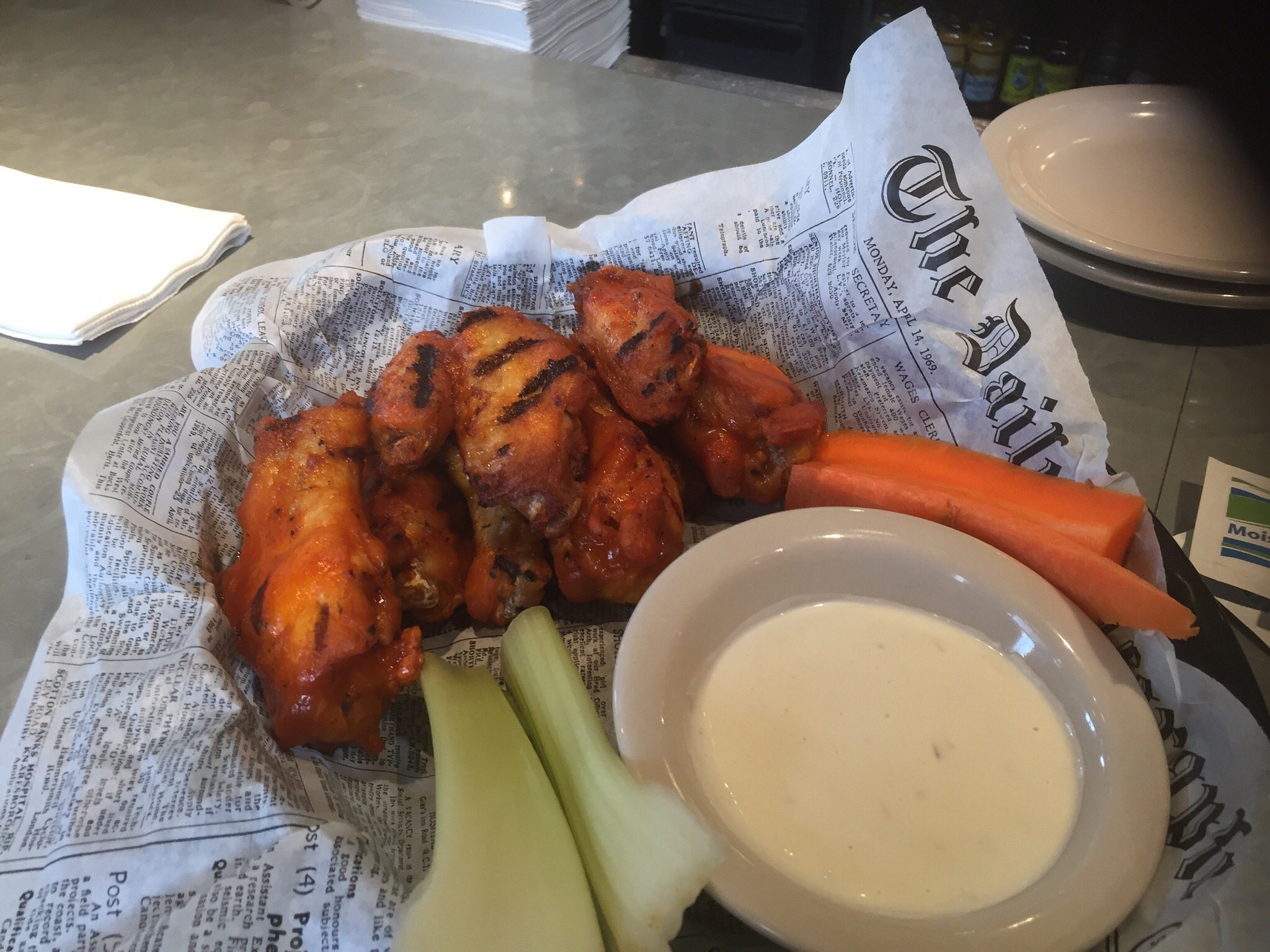 The famous Joey Wings served with celery, carrots, and ranch